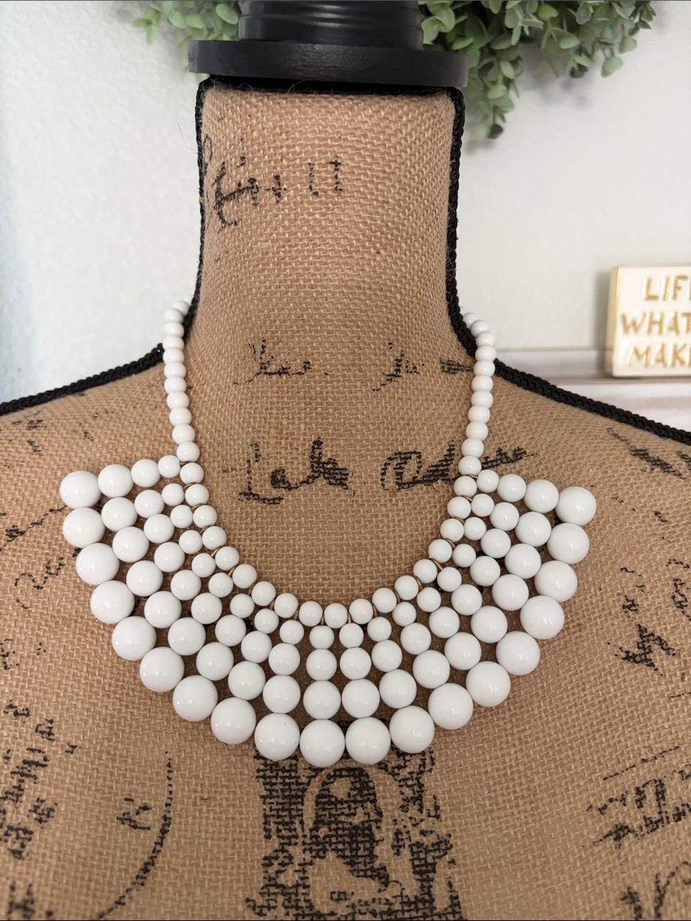 J. Crew White Multi-Strand Beaded Bib Necklace